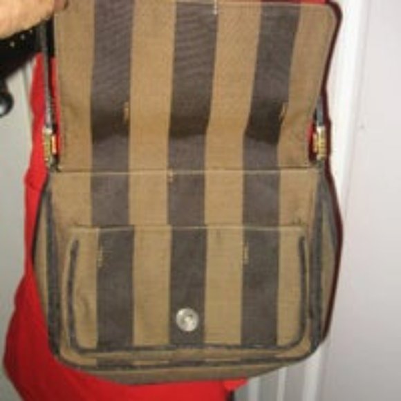 ❤️Authentic FENDI Pequin Flap Canvas Leather Shoulder CrossBody Bag Purse - Picture 11 of 14